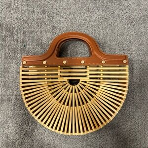 Brown and Tan Bamboo Handbag